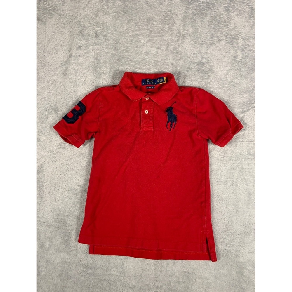 Polo Ralph Lauren Boys Size 8 Red Big Pony Shirt Short Sleeve Navy Blue 3